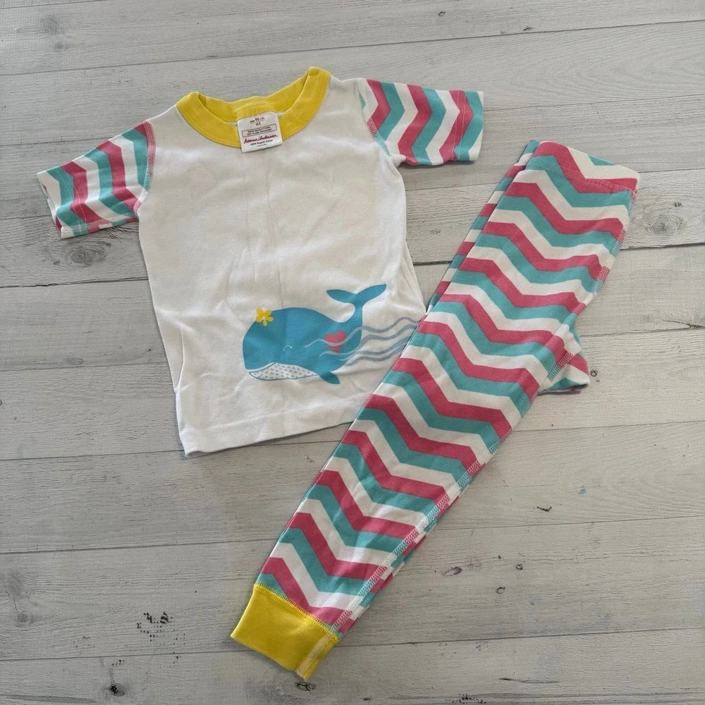 Hanna Andersson girls‎ whale pajamas pink blue yellow 90/3